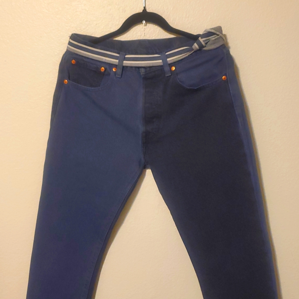 Levi's 501 Custom Taper Color Block Skate Jeans + White Oak Cone Selvedge Belt - Picture 3 of 16